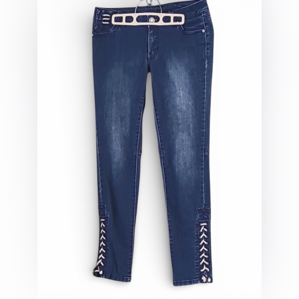 Cache Womens Size 4 Blue Low-Rise Skinny Lace Up Leg Stretch Denim Jeans